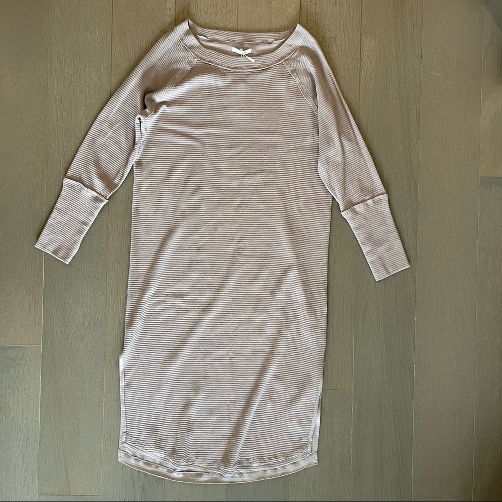 Stitchdrop Beige Cotton Long Sleeve Midi Sweater Dress
